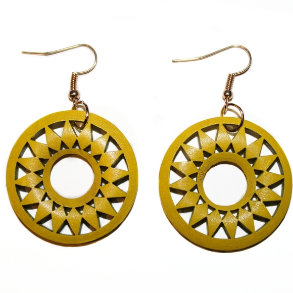 *2 for $15* Yellow Sun Wood Drop Earrings - Picture 2 of 4